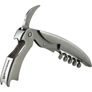 image:imageSwissmar 1Step Corkscrew  Stainless Steel Waiters Corkscrew with Serrated Foil Cutter  Easy Cork Removal Tool for Wine Bottles  Dual Bottle Openers  Works on Natural amp Synthetic Corks