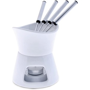 image:imageSwissmar Glow Chocolate Fondue Set 7Piece White Ceramic Bowl amp TealightGlow